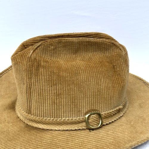 Vtg Tan Corduroy Hat Fedora Men's Size 22.5” New York USA Western Boho Festival - Picture 3 of 13