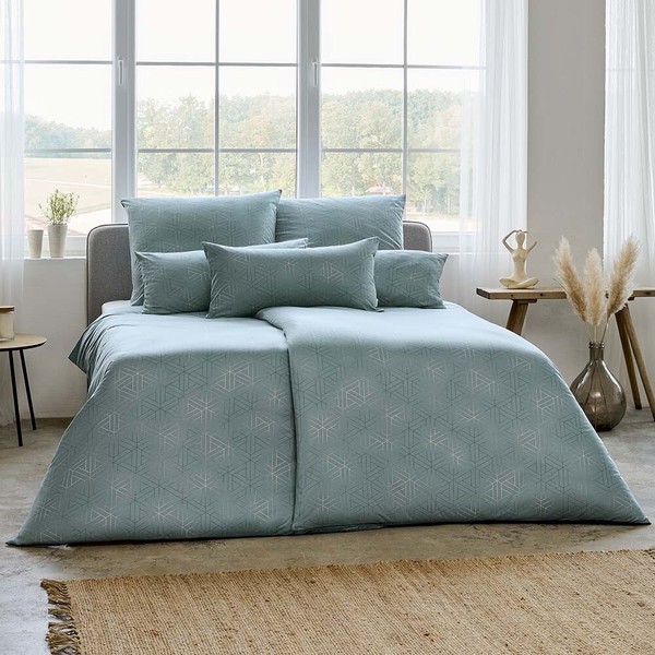 Estella Mako Jersey BettwäSche 155X220 Pippa Rauten Dreiecke Mint GrüN 6898-520-image
