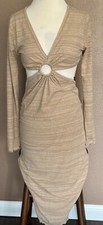 Forever 21 Knit Taupe Cutout Body Con Maxi Dress Long Sleeves Size Large