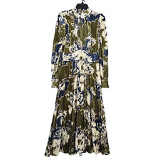 JIGSAW Glitched Ikat Velvet Khaki Green High Neck Mid Dress Women's Sz 8