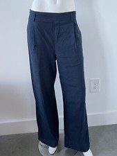 Vince Linen Blend Straight Leg Pants Blue Size Medium