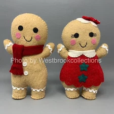 Jingles & Joy 9" Gingerbread Boy & Girl Felted Wool Standing Figures Set of 2