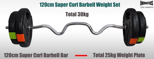 Total 30kg 120cm Super Curl Barbell Weight Set - Double Grip Cement Weight Plate - Picture 3 of 7