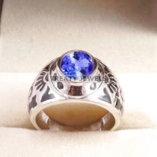 Tanzanite Oval Cut Gemstone With 925 Sterling Silver Ring For Men's #B676