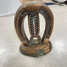 Vintage Copper Tone Horseshoe Standing Desk Table Thermometer - READ - LN