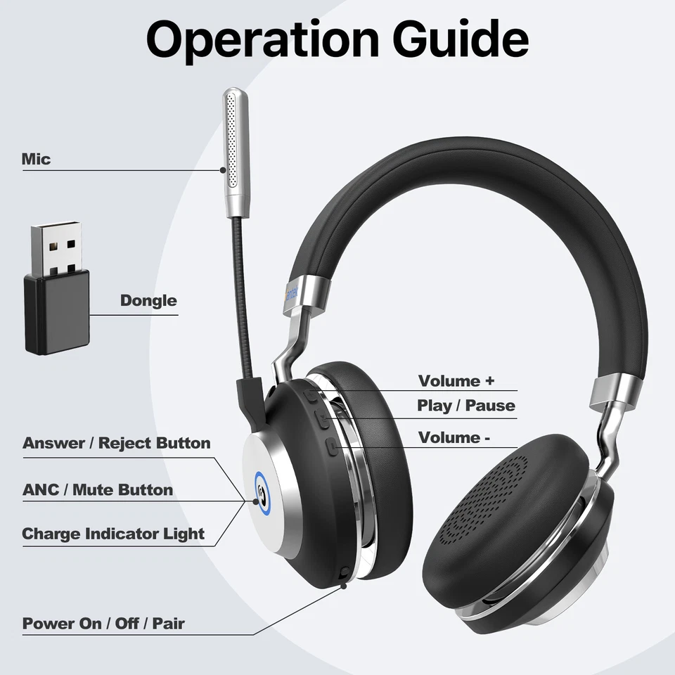 Auriculares Inalámbricos Micrófono USB Dongle Auriculares Bluetooth para PC/Celular Foto 4 de 4