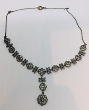 Antique Victorian Clear Rhinestone Paste Metal Dangle Necklace