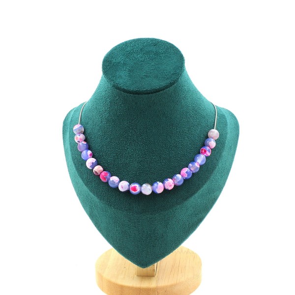 Mineralien Und Edelsteine. Halskette 20 Perlen Achat Drachenadern Fuchsie-image