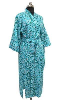 100% TARRIF FREE 0% CHARGE Mughal Hand Block Long Kimono 100% Cotton Dress KM-88