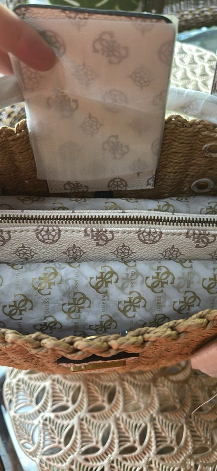 Guess Lilica Raffia Tote Bag Women's Beige NWT - Image 4 of 4