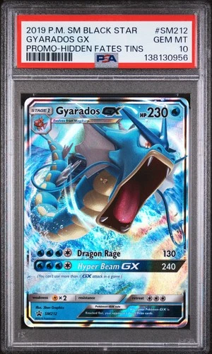 2019 POKEMON SM BLACK STAR PROMO HIDDEN FATES TINS #SM212 GYARADOS GX PSA 10