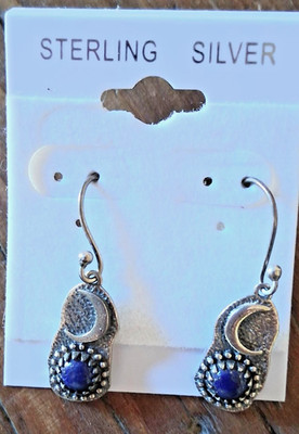 Moon and Lapis Textured Artisan Crafted Earrings!