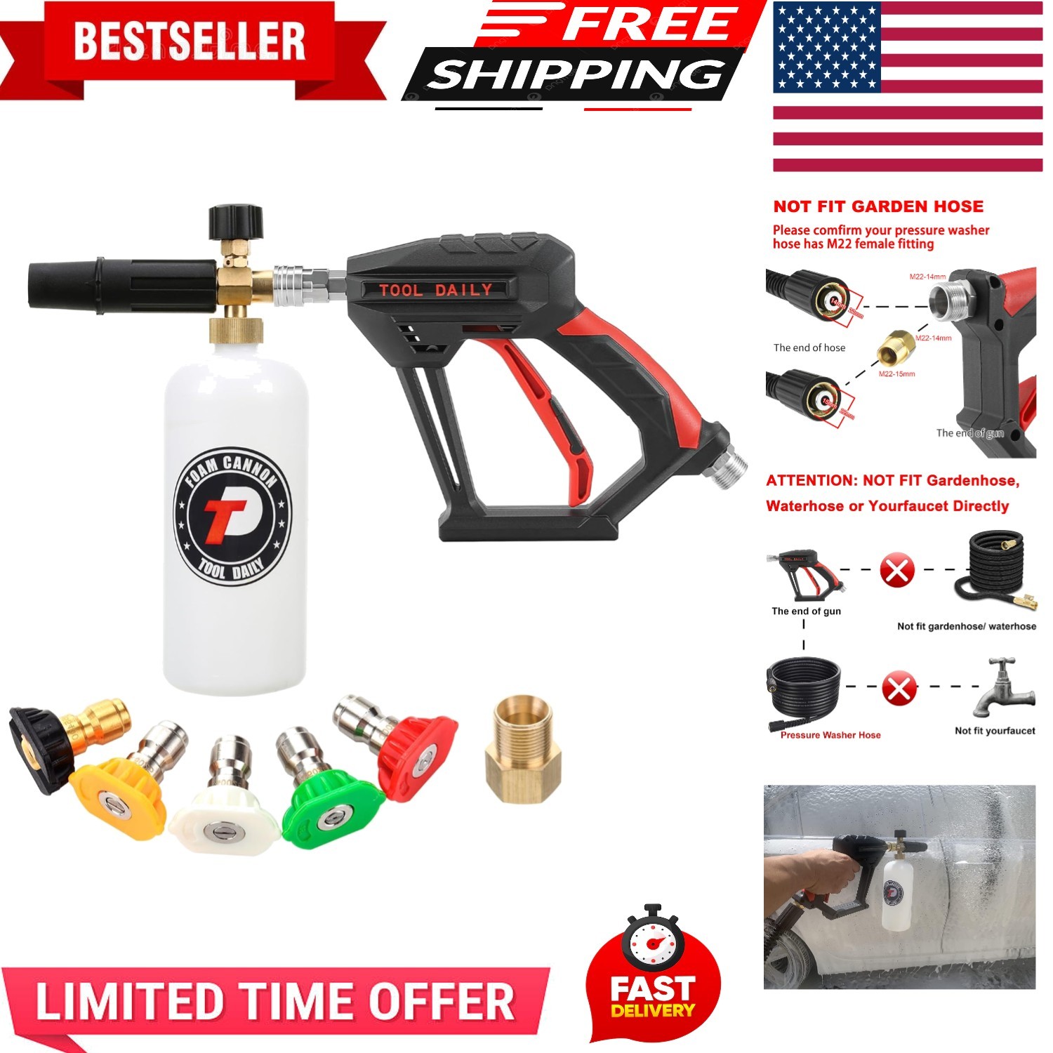 Efficient Short Pressure Washer Gun & Foam Cannon - 4000 PSI