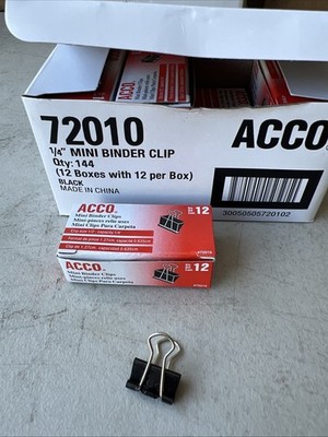 ACCO 72010 Mini Binder Clips Steel Wire 1/4'' 144 PK (12 BOXES OF 12)