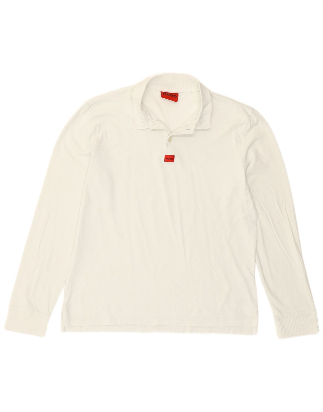 Hugo Boss Mens Long Sleeve Slim Fit Polo Shirt Small White Cotton CH17