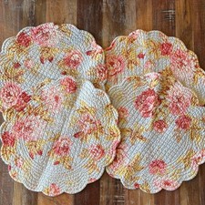 C&F Blue & Pink Floral Round Quilted, Reversi...
