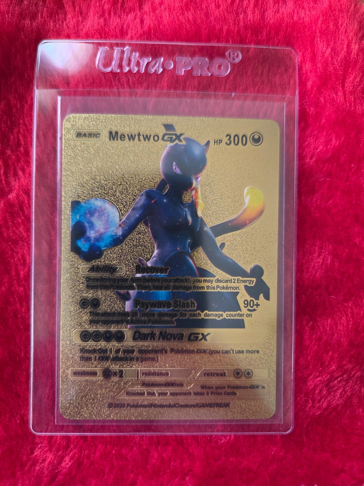Pokemon Mewtwo GX Gold Foil Fan Art Collector Card  - 300 HP