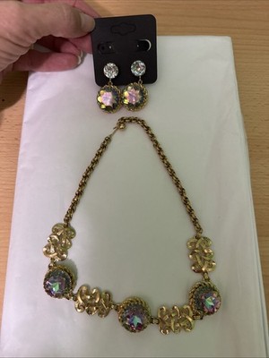 Schiaparelli Watermelon Crystal Hold Tone Necklace And Earrings