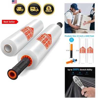 Stretch Film, 15 Inch x 1000 Feet Shrink Wrap for Pallet Wrap, Industrial Str...