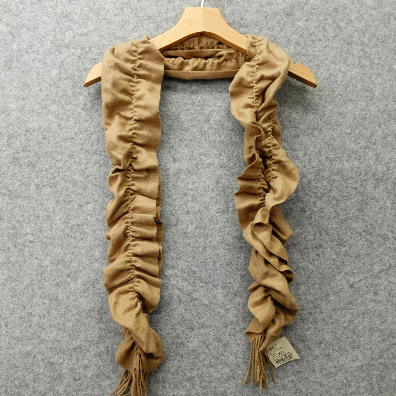 Ruffled Scarf Women Taupe Solid Scrunch Skinny Stretch V FRAAS Cashmink Y2K 6x50