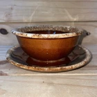 Vintage Hull Brown Drip Glaze Bowl Oven Proof Pottery Plate And Bowl Lot