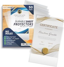 50 Clear No Hole Sheet Protectors 8.5" x 11" Plastic Sheet Sleeves Top Loading