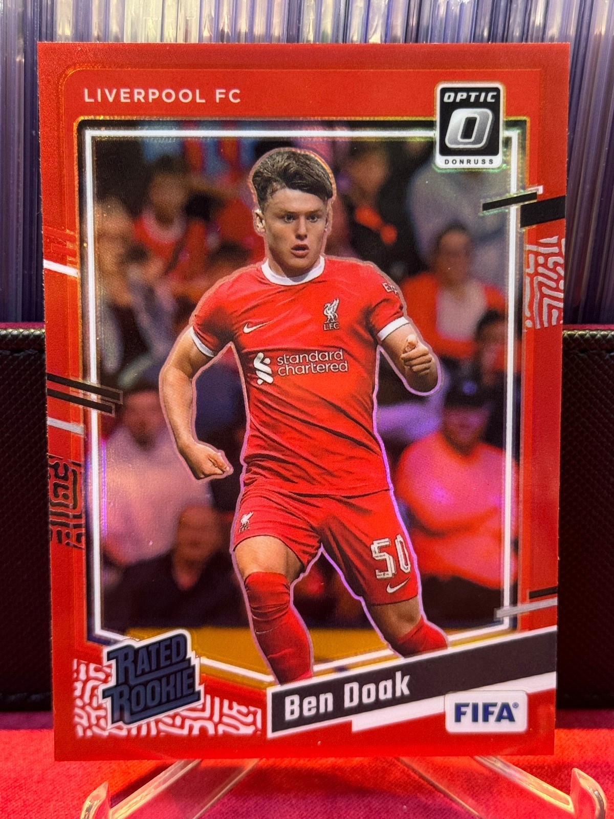 Ben Doak 2023-24 Donruss Optic Liverpool Red Prizm RC 075/299 Slightly flawed