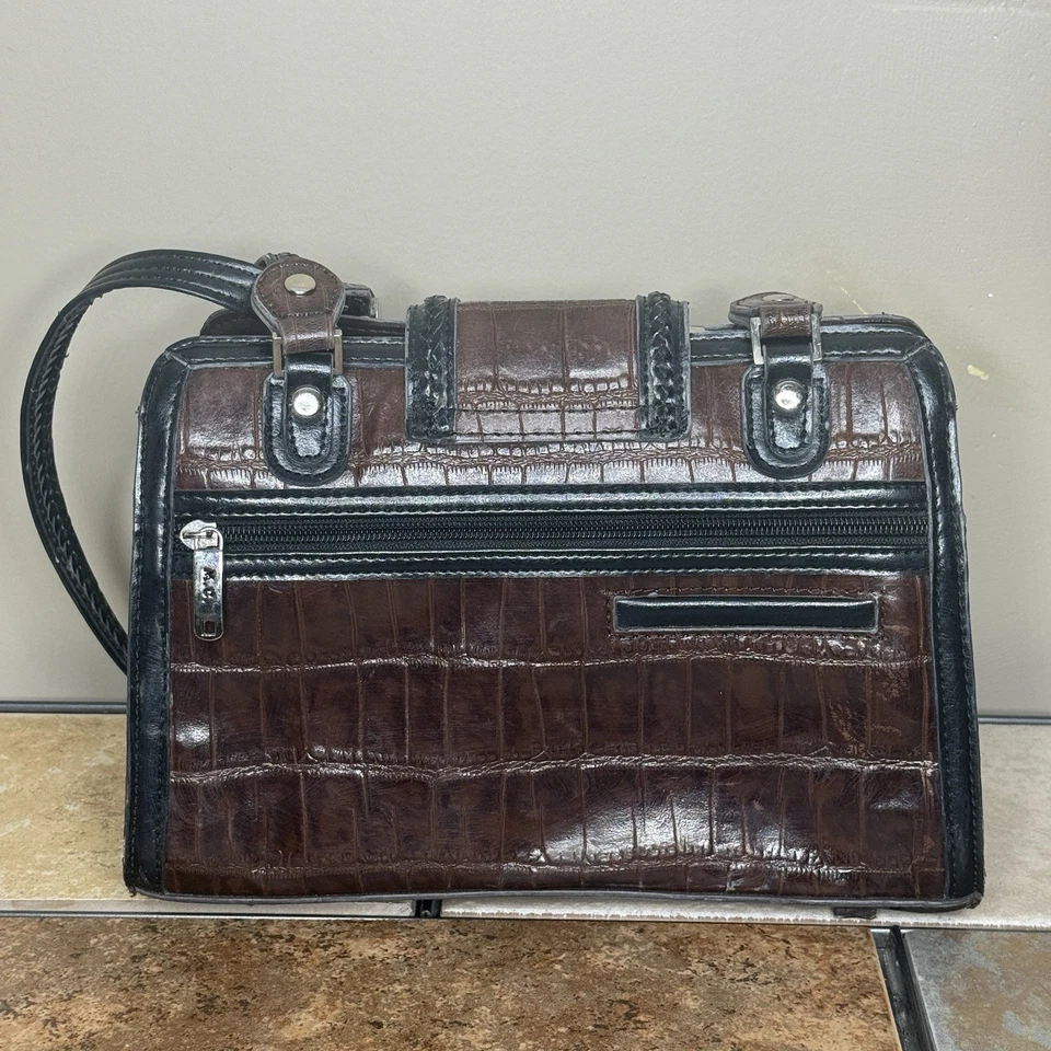 Bolso de Mano Marc Chantal Vintage Marrón Cocodrilo Cuero Repujado Acentos Plateados Y2K Foto 4 de 4