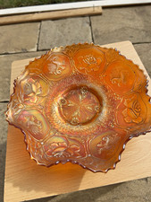 Antique Fenton Dragon & Lotus Marigold Carnival Glass Ruffled Bowl c.1920 &ndash; 22cm