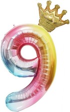 32" Gradient Digital 9 Crown Helium Balloon Birthday Wedding Anniversary Party