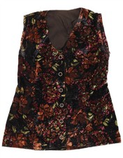 Vintage Damen Samt Weste UK 10 klein bunt geblümt AN06