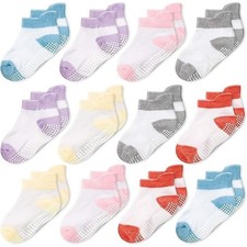 Ankle Grip Socks Girls White/Multicolor - 12 pair, 3-5 Years