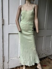 Antique 1930s Slip Dress Gown As Is Green Bias Evening Cutter Flaws Vintage