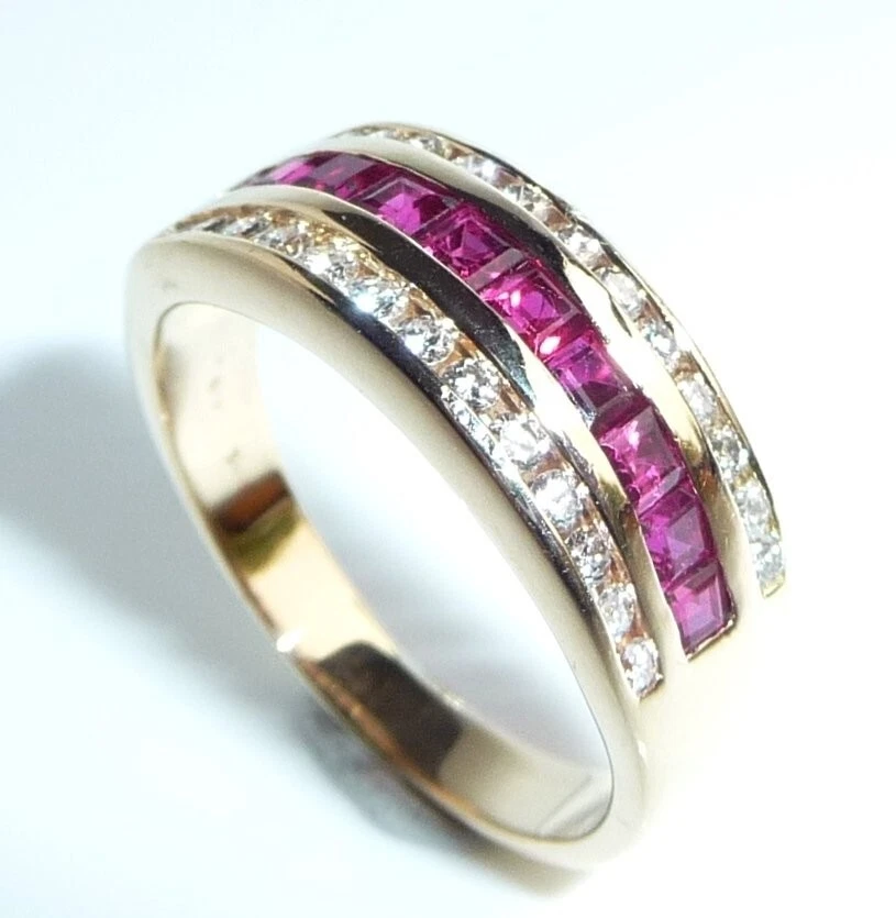 Ring 585 Gelbgold 0.52ct. Diamanten 0.40 ct Rubine  Gr: 56 (17,8 mm Ø) 4,6 gr