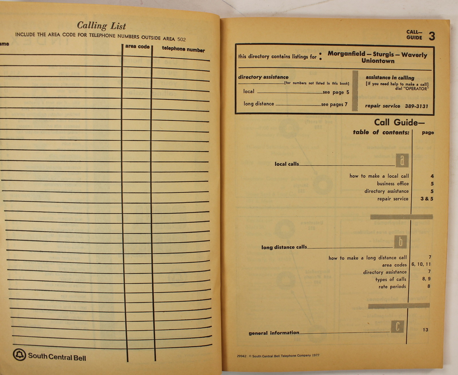 Union County, KY 1977 Kentucky Phone Book Sturgis Waverly
