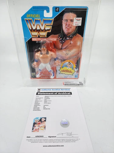 WWF Hasbro Series 4 Blue Card British Bulldog French Card Graded CAS 90 Not AFA