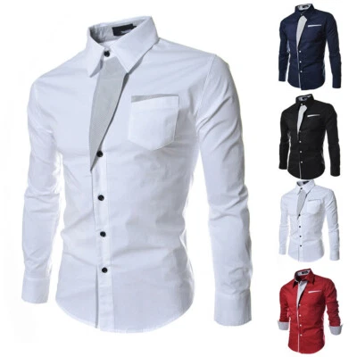 Herren Bluse Langarm Freizeithemd Business Slim Fit Bluse Oberteil Formal Hemden - Bild 1 von 4