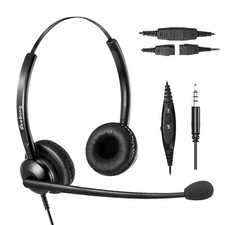 Corded Telephone Headset Noise Canceling Mic Call Center Mute Communications