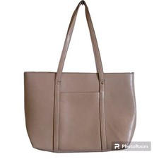Classic Taupe Faux Leather Tote Bag Large Capacity Shoulder Handbag Work
