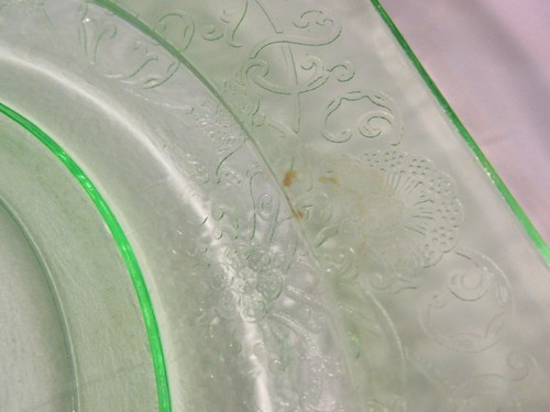 VTG 9.75" Green Round Plate Florentine #1 Pattern By Hazel Atlas Co 1932-1935 - Picture 6 of 15