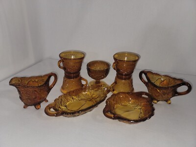 Vintage Tiara Indiana Glass Rare Burnt Honey Amber  Sugar & Creamer & Bowl & Cup