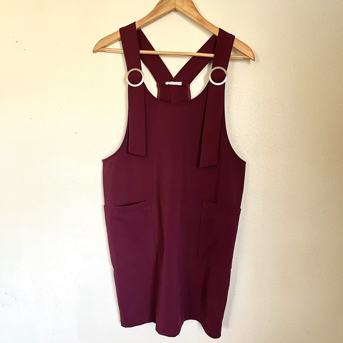overall dress burgundy PU Leather Overall Mini Dress – Survh main image 0