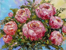 ORIGINAL OIL Painting ROSES FLOWERS  impasto 10"x 8" by Olga Diduh.