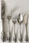 5 PC NEAR MINT TRUE DINNER SETTING WALLACE GRANDE BAROQUE STERLING FLATWARE SET
