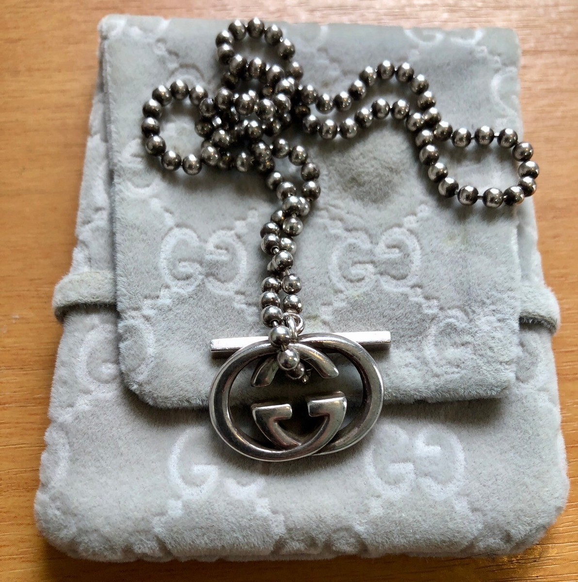 GUCCI Interlocking Ball Chain Necklace GG Logo Silver 925 Good FS