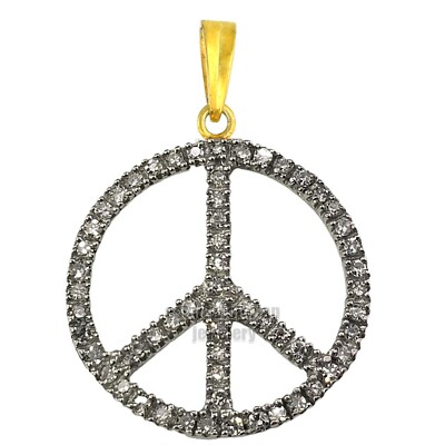 1.10ct Genuine Old Mine Rose Cut Diamond Silver Vintage Style Peace Sign Pendant