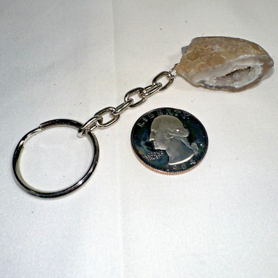 NEW Natural Oco Agate Geode Keychain Key Ring, Half Stone Rock Crystal Mineral