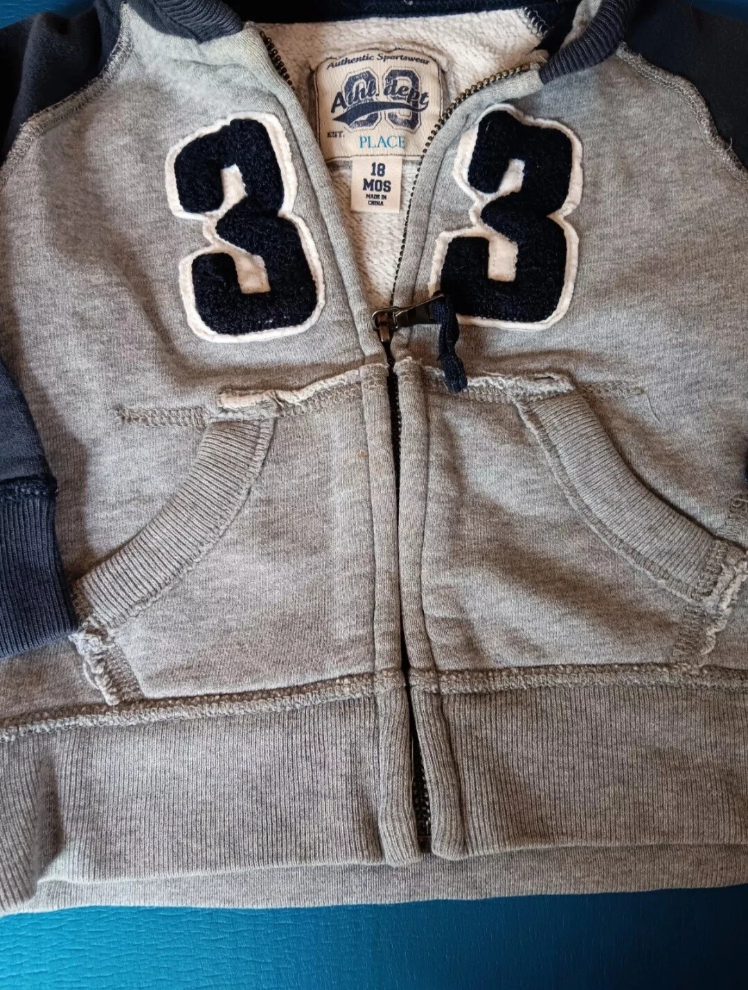 VETEMENTS Giacca 18 mesi ragazzo abbigliamento sportivo atletico felpa con cappuccio maglione zip grigio e blu 33