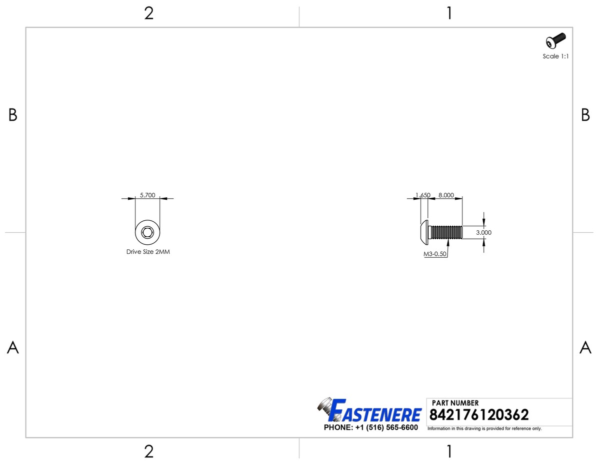 Fastenere - Tornillos De Cabeza De Botón M3-0,50 X 8 Mm, Llave Allen
