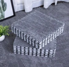 smabee Interlocking Carpet Shaggy Soft EVA Foam Mats 12 pcs, Gray Floor Tiles